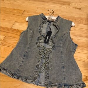 Fashion Nova Blue Denim Lace-Up top